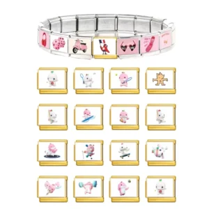 RENSINO Italian Charms Cute Mascot Cartoon Lantern Series Pattern Bracelet Stainless Steel Italian Bracelet DIY Gift Jewelry Charms