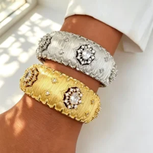 RENSINO Italian Rigato Wide Exaggerated Bracelet Bangle Fashion Cubic Zircon Jewelry Open Cuff Bangles
