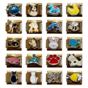 RENSINO Italy Charm Bracelet Fashion Italian Charms Cute Cartoon DIY Stainless Steel Italian Charm Pet Animals Rabbit Bear Dog Puppy Cat Series Module