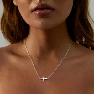 RENSINO Item N0239 925 Silver Plated Simple Cross Necklace Minimalist Trendy Religious Pendant Jewelry for Women