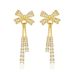 RENSINO JCA Best Seller Simple S925 Sterling Silver Bowknot Tassel Earrings for Women Fashionable Hot Hoop Bridal Accessory