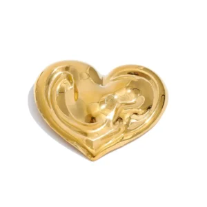RENSINO JINYOU 3136 Metal Style Stainless Steel Gold Plated Stud Earrings Ear Heart Shaped Brooch Accessories