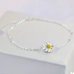 RENSINO JL011 925 Sterling Silver Ankle Chain Women’s Korean Style Fashionable Small Daisy Flower Foot Jewelry