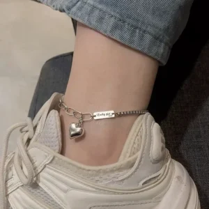 RENSINO JL030 S925 Sterling Silver Love Anklet Women’s Korean Version Simple and Versatile Personality Fashion Sexy Retro
