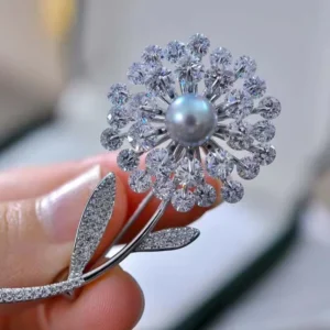 RENSINO JOYFFO Women’s Cute Fine Seawater Pearl Brooch Silver Gold Plated Sterling Jewelry for Weddings and Gifts