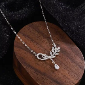 RENSINO JZM S925 Pure Silver Bowknot Wheat Ear Necklace for Women Sweet Girl Pendant Versatile Water Drop Clavicle Chain Jewelry