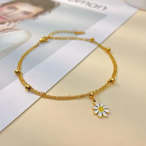 RENSINO Japanese Korean Summer Fashion Simple Girl Style Niche Personality Double Layer Stainless Steel Gold Plated Ankle Gift