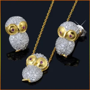 RENSINO Jasen Designs Daily Wear Cubic Zircon Stones Animal Series 925 Silver Owl Jewelry Set for Fashion Show