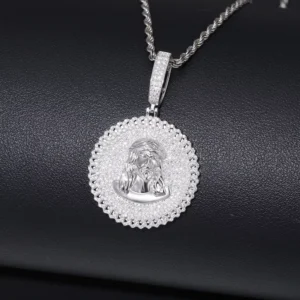 RENSINO Jesus 925 Sterling Silver Christian Moissanite Pendant 18K Gold Plated Religious Jewelry for Men Women
