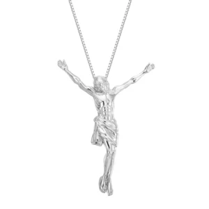 RENSINO Jesus Pendant Necklace 925 Sterling Silver Full Body Rhodium Plated Jesus Pendant for Religious Christian Believers