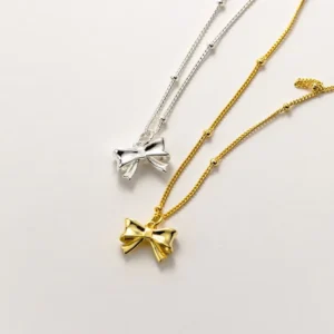 RENSINO Jewellery Dainty Bow Knot Pendant 925 Sterling Silver Gold Plated Necklaces Fine Jewelry for Women