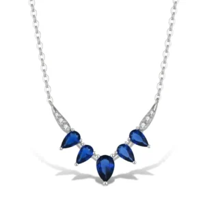 RENSINO Jewellery Dainty Zircon Silver Chain 925 Necklaces Rhodium Plated Blue Teardrop Pendant Elegant Minimalist Jewelry For Women