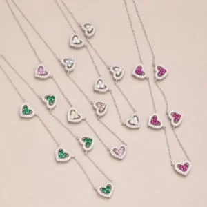 RENSINO Jewelry 925 Sterling Silver Cubic Zircon Hollow White Heart Pendant Necklace