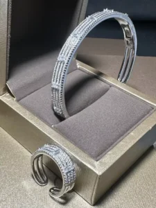 RENSINO Jewelry 925 Sterling Silver Silver Plated Couple Bracelet Ring Set British Style Luxury Gift Third Party Certified 25g