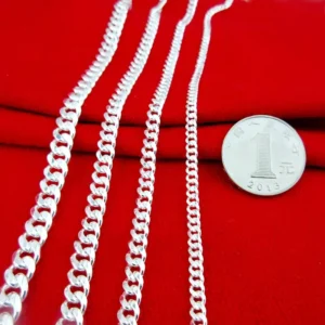 RENSINO Jewelry Chain Sterling Silver Jewelry Chain 925 Different Size for Choice & Curb Chain