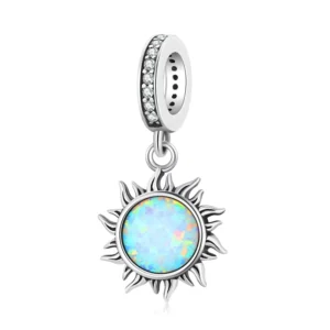RENSINO Jewelry Charms 925 Sterling Silver Opal Gemstone Pendant Charm Sun Charm Pendant Inlaid CZ for Jewelry Making