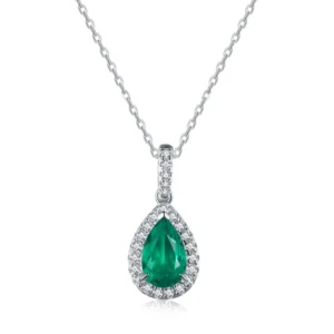 RENSINO Jewelry Design Manufacturer 925 Sterling Silver Rhodium Plated Emerald Gemstone Green CZ Pendant Necklace For Women