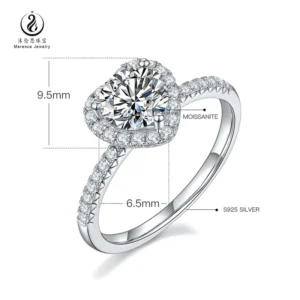 RENSINO Jewelry Fashion Simple Lover Wedding Ring Heart Shape Moissanite Stone 925 Silver Ring With Gra Certificate