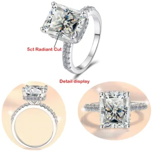 RENSINO Jewelry GRA Certificate 3&5&10ct Radiant Cut D VVS Moissanite Diamond S925 Sterling Sliver Engagement Ring for Women
