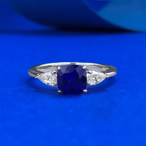 RENSINO Jewelry Live New S925 Silver Diamond inlaid Simulation Sapphire 6*6mm Fat Square Blue Corundum 2g Fashion Joker Ring