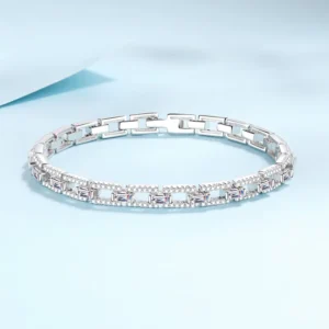 RENSINO Jewelry Luxury 925 Sterling Silver Moissanite Diamond Tennis Bracelet GRA Certificate Fine Hip Hop Bracelet Cuban Chain