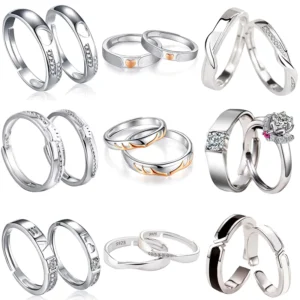 RENSINO Jewelry Manufacturer S925 Sterling Silver Adjustable Couple Ring Set Fine Jewelry