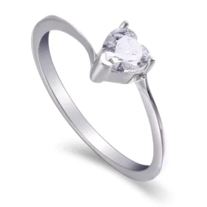 RENSINO Jewelry Manufacturer’s Custom Jewelry 925 Sterling Silver Engagement Ring Heart Shape Zircon with Gold Plating for Parties