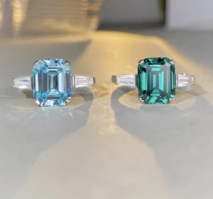 RENSINO Jewelry S925 Sterling Silver Women’s Ring 4 Carat Aquamarine Cubic Zirconia Emerald Cut