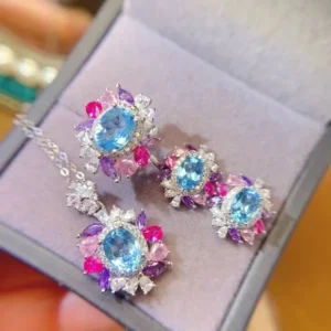 RENSINO Jewelry Sets for Woman Designer Luxury Sterling 925 Silver Natural Topaz Dainty Flower Shape Girls Jewelry Sets