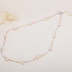 RENSINO Jewelry Starry Pearl Freshwater Pearl S925 Silver Simple Clavicle Chain White Nearly Round