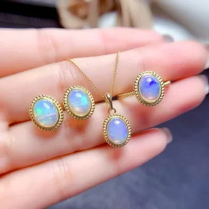 RENSINO Jewelry for Women Silver 925 Natural Opal Minimalist Indian Bridal Jewelry Set Wedding