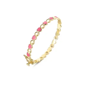 RENSINO Jingjing New Designs Jewelry Custom New Designs New Born Baby Girl Gift Colorful Heart Lovely Enamel 14k Gold Bangles