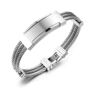 RENSINO Jiojew Custom Logo Brand Big Twisted 316L Stainless Steel Cable Wire Cuff Bracelets Bangles for Men