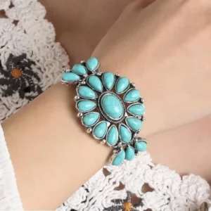 RENSINO Junhong Jewelry Bohemian Retro Ethnic Turquoise Cuff for Bracelet Vintage Bangle for Women Men Fashionable Fine Jewelry