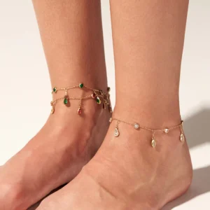 RENSINO KA02021 Women’s Anklets 18K Gold Plated Stainless Steel Charm Anklets with Colorful Zircon and Rhinestone Floral Pattern for Gift