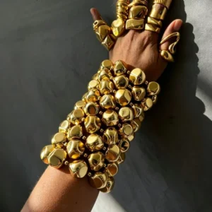 RENSINO Kaimei Fashion Jewelry Big Women Chunky Gold Bracelet Women Irregular Round CCB Elastic Gold Bracelets Bangles Jewelry