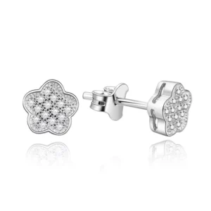 RENSINO Kids Jewelry 925 Sterling Silver Aaa Cubic Zirconia Earrings Flowers for Girls