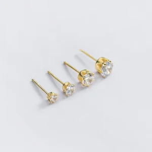 RENSINO Korea Fashion 925 Sterling Silver 18K Gold Plated Mini Geometric Zirconia Stud Earrings for Women