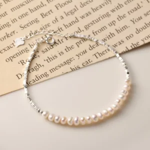 RENSINO Korean Design Genuine 925 Sterling Silver Geometric Silver Beads Bracelets Strand Freshwater Pearl Quality Women Beaded Bracelet