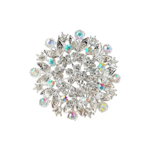 RENSINO Korean Elegant Silver Pin Alloy Rhinestone Wedding Flower Brooch for Everyone