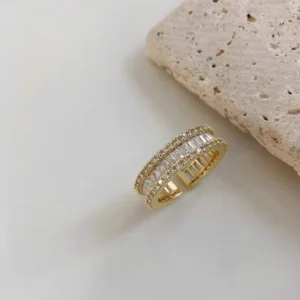 RENSINO Korean Exquisite Classic Geometric Copper Zircon Party Ring for Women Daily Wear Elegant Jewelry