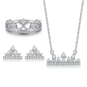 RENSINO Korean Luxury Cubic Zircon Fashion Crown Jewelry Sets 925 Sterling Silver Ring Earrings and Necklace Jewellery Set