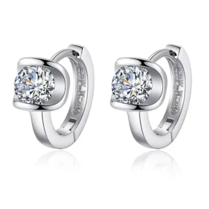 RENSINO Korean Micro Pave Cz Sterling Silver Stamped 925 Huggie Earrings