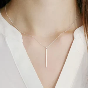 RENSINO Korean Shinny Jewelry 925 Sterling Silver Necklace Geometric Cylinder Pendant Necklace for Women