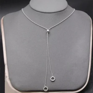RENSINO Korean Small Round Bead Adjustable Pull Type Necklace 925 Sterling Silver Zircon Pave Hollow Round Pendant Necklace Women