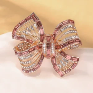 RENSINO Korean Style Alloy Zircon Bow Brooch for Women Understated Luxury Gift and Party Accessories Anti Exposure Collar Brooch