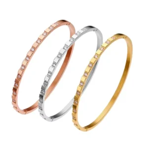 RENSINO Korean Style Fashionable Stainless Steel Patterned Bracelet for Couples Narrow Version Zircon Elegant Bracelet
