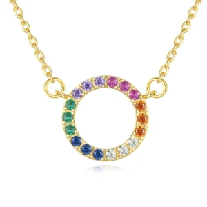 RENSINO Korean Style S925 Sterling Silver Colorful Zircon Necklace Circle Link Chain Clavicle Necklace