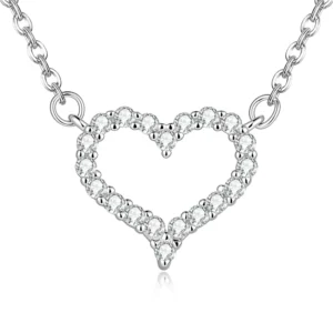 RENSINO Korean Style Sashion Heart Moissanite Silver Necklace Minimalist Niche Design Heart Pendant Clavicle Chain Dropshipping