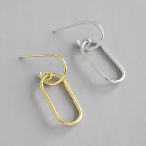 RENSINO Korean Version S925 Pure Silver Earrings INS Geometric Extremely Simple Chain Earrings Earrings Personalized Female